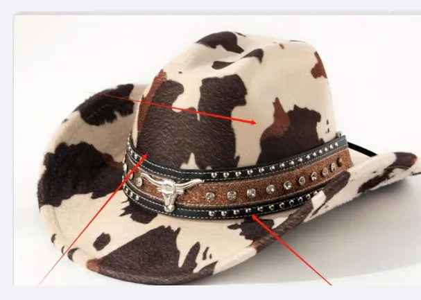 Brown leather velvet cowboy hat with curved brim and conical crown on a wooden post.