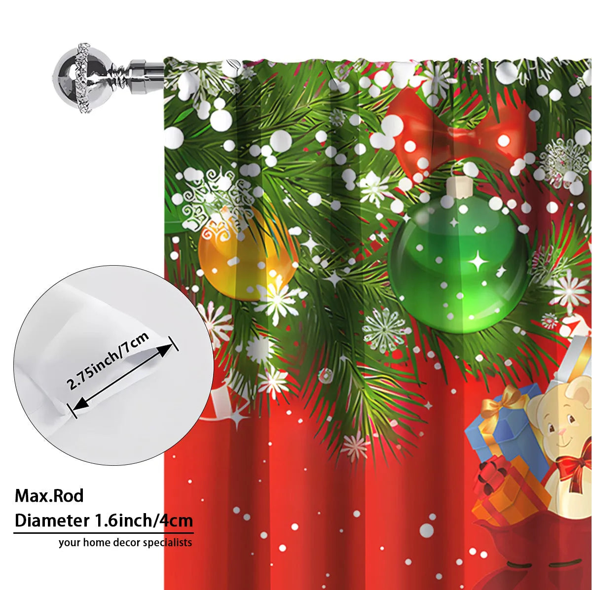 Pair of 3D digitally printed Christmas curtains in a modern design, made from polyester fabric.