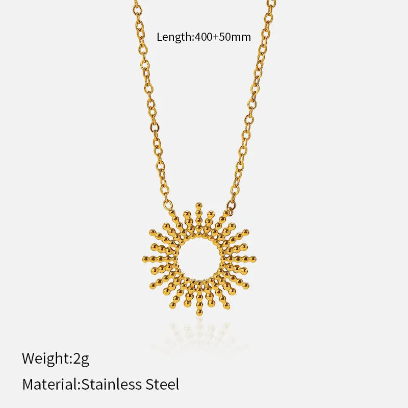 Sunflower Series gold tone geometric chain necklace and bracelet set for women.