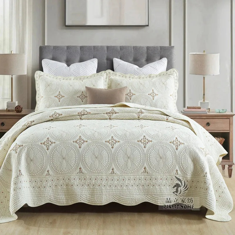 European-style pure cotton bed cover set with embroidery detailing for 1.8m beds