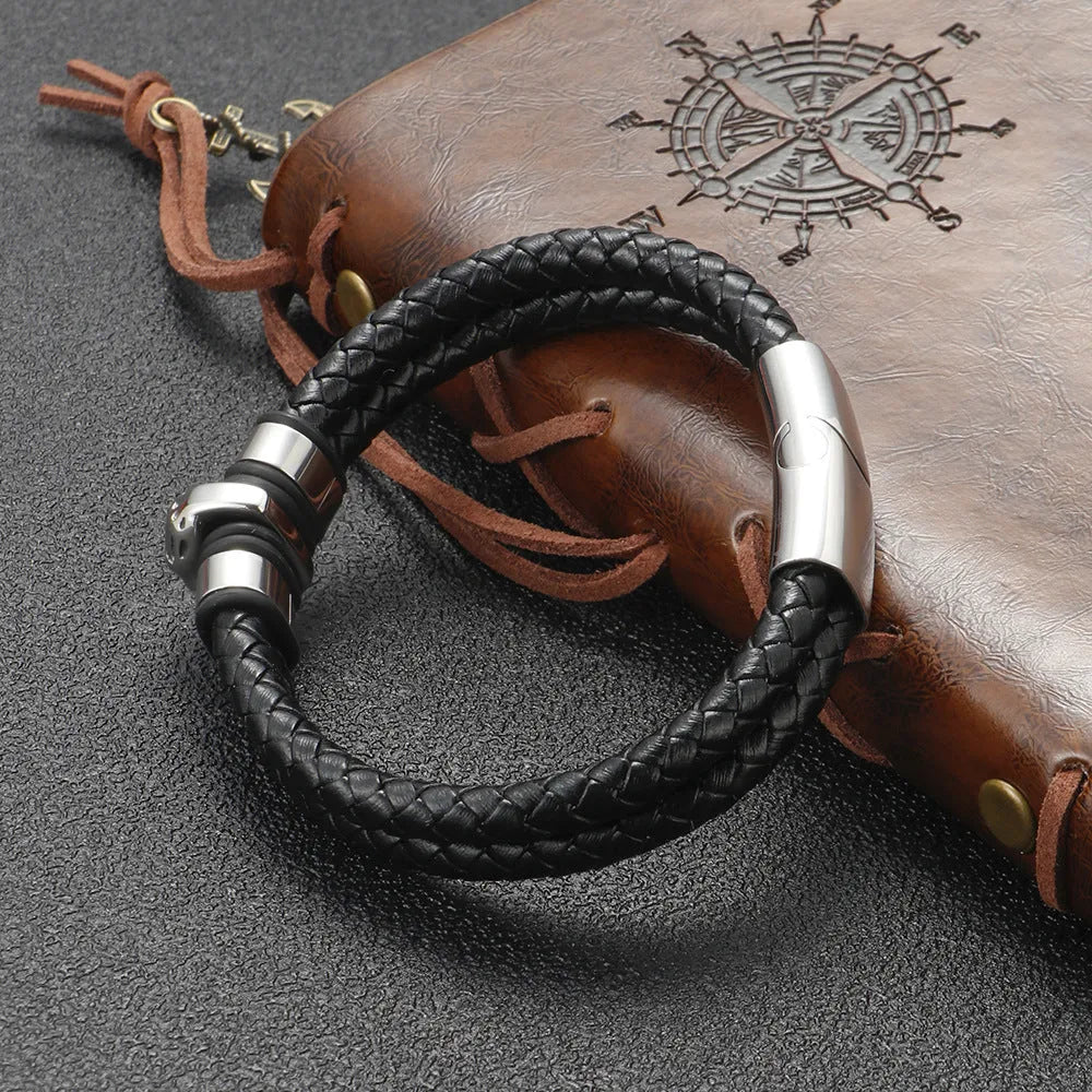 Silver titanium steel skull bracelet for men vintage punk style geometric shape