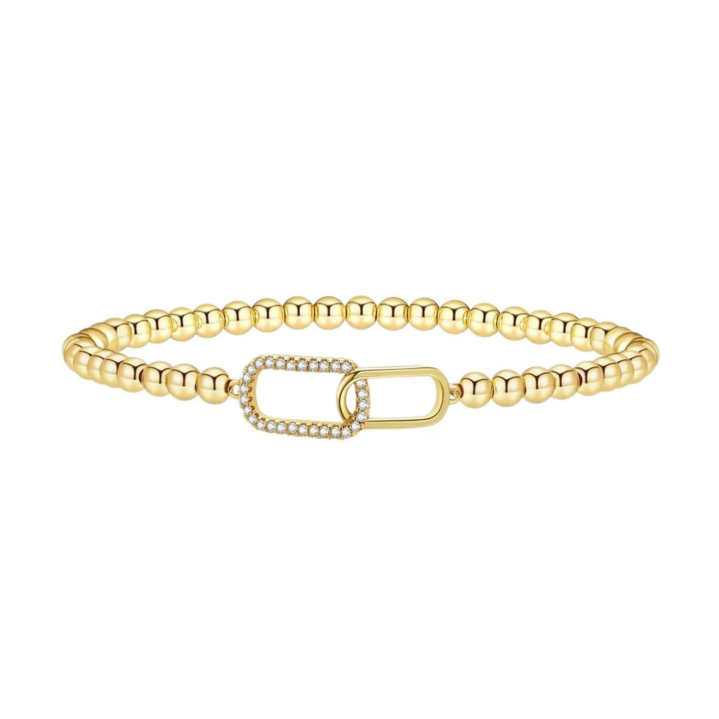 Stainless steel beaded bracelet with adjustable clasp in geometric design