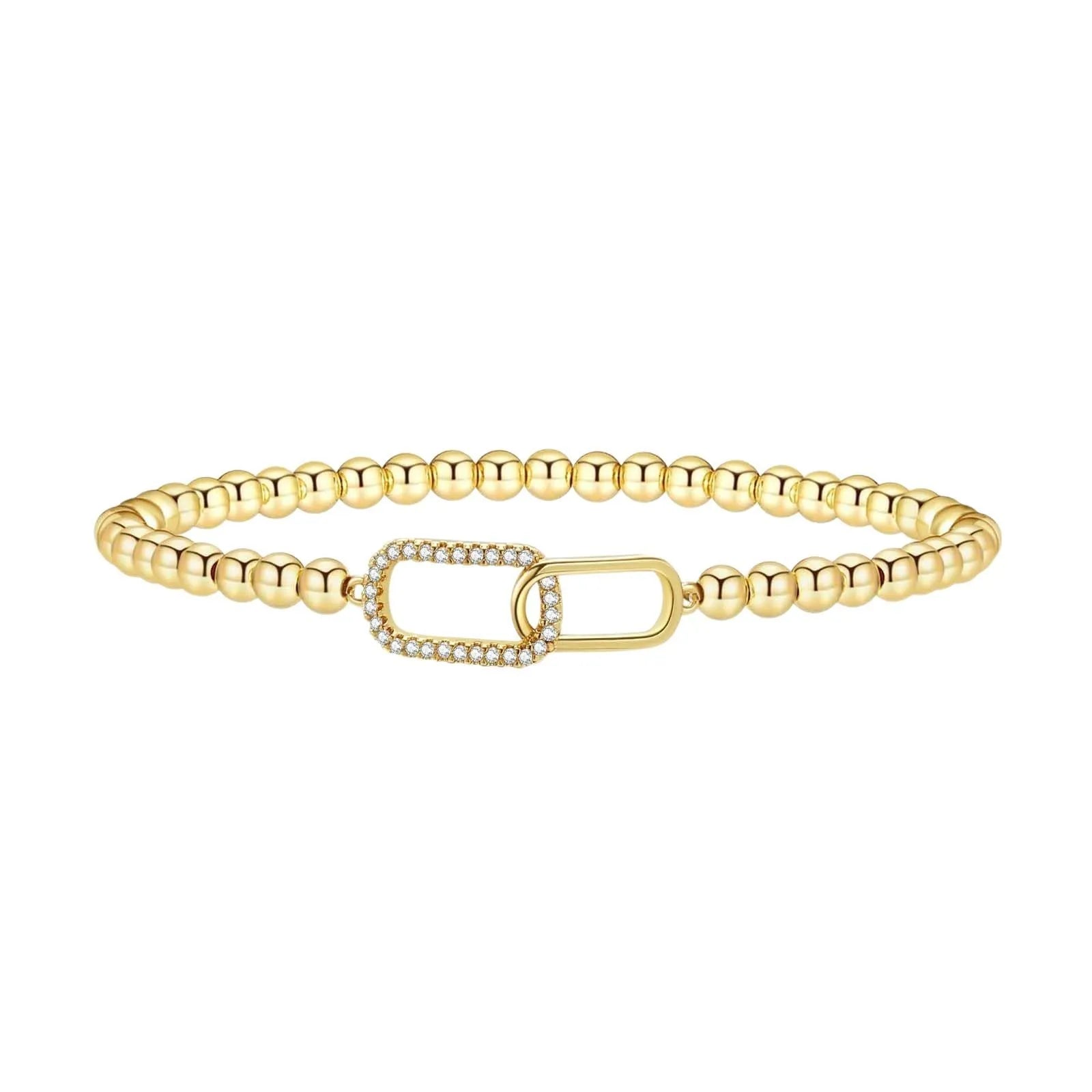 Stainless steel beaded bracelet with adjustable clasp in geometric design