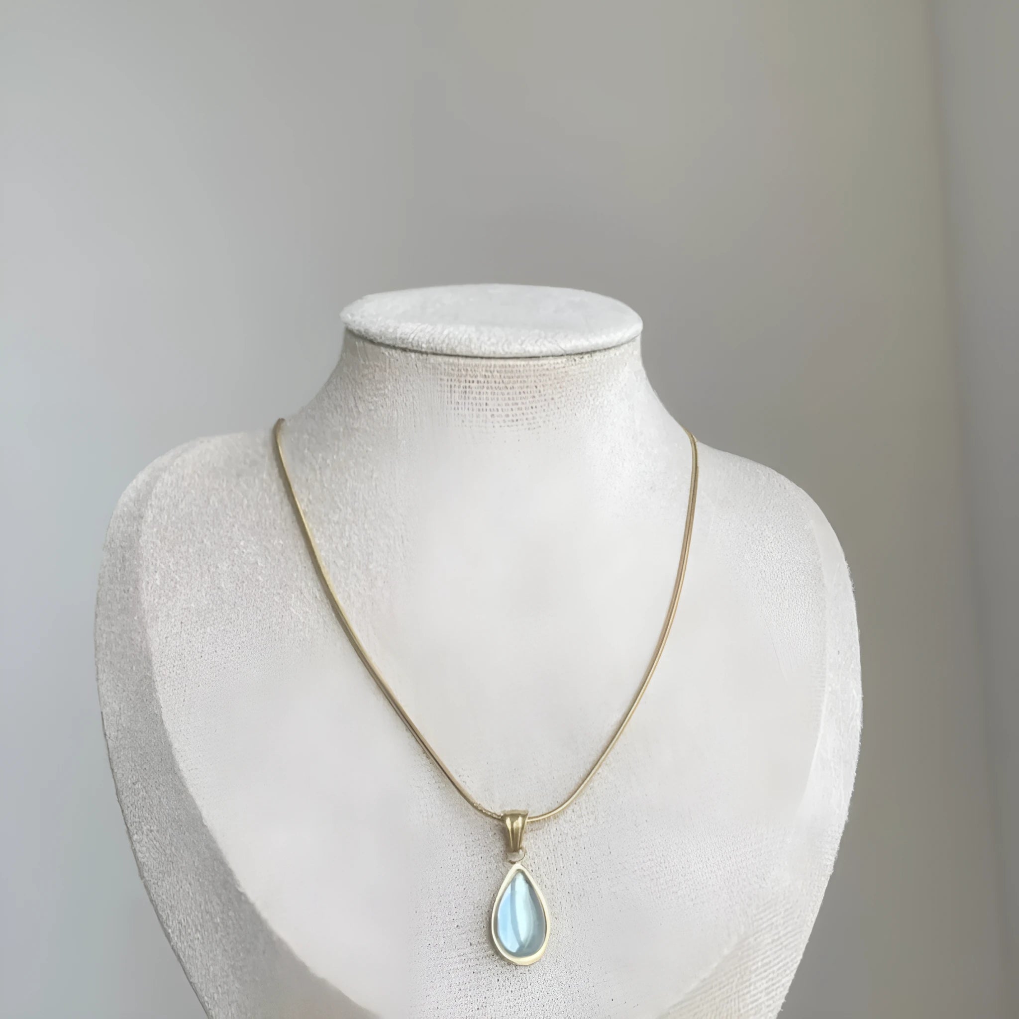 Retro water drop necklace with mixed gem inlaid pendant on titanium steel snake bones chain