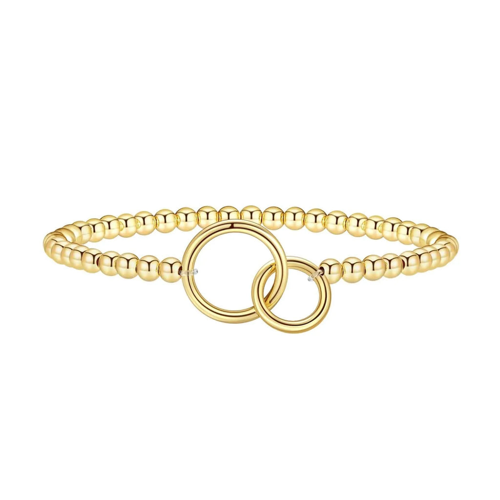 Stainless steel beaded bracelet with adjustable clasp in geometric design