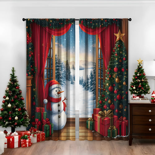 Pair of 3D digitally printed Christmas curtains in a modern design, made from polyester fabric.