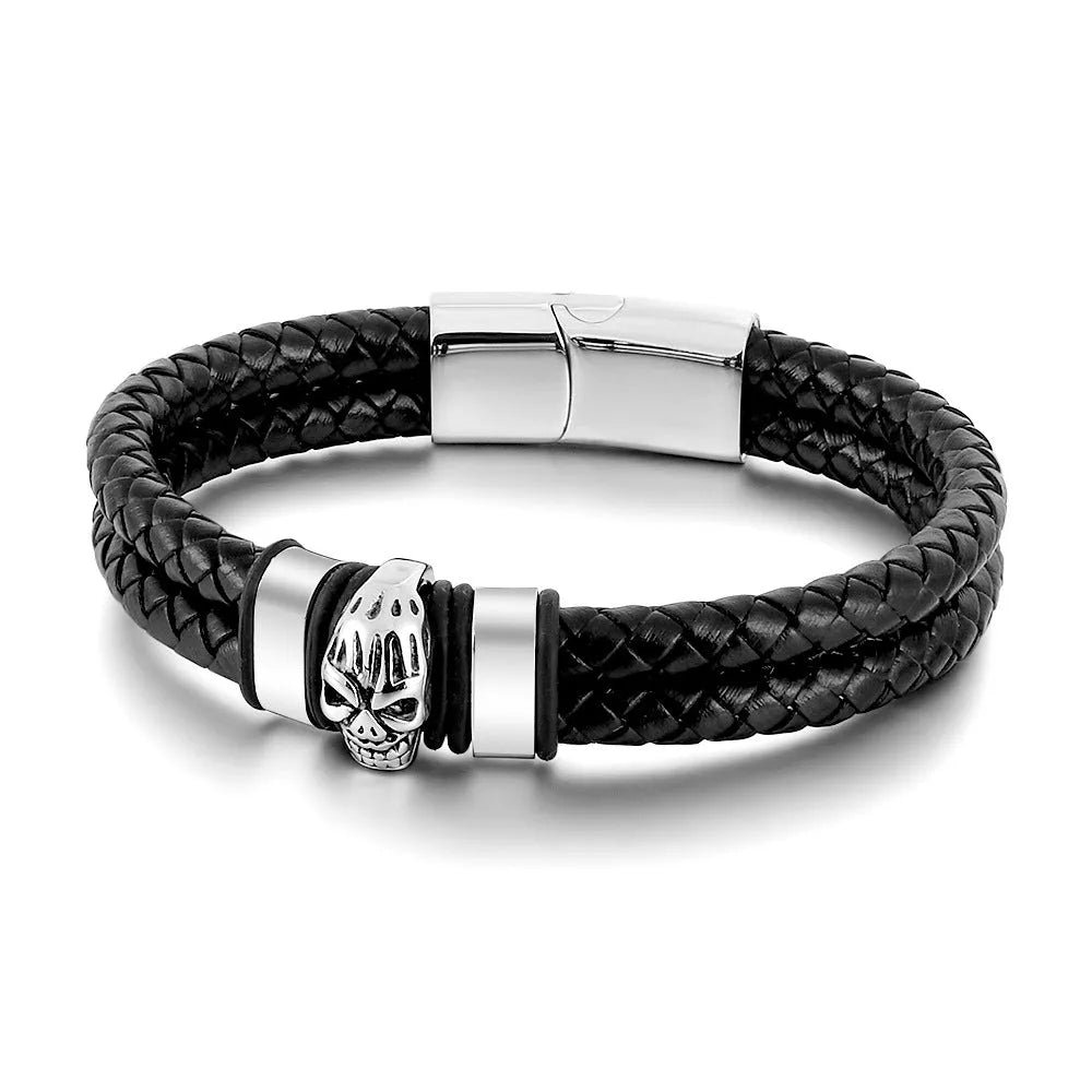 Silver titanium steel skull bracelet for men vintage punk style geometric shape