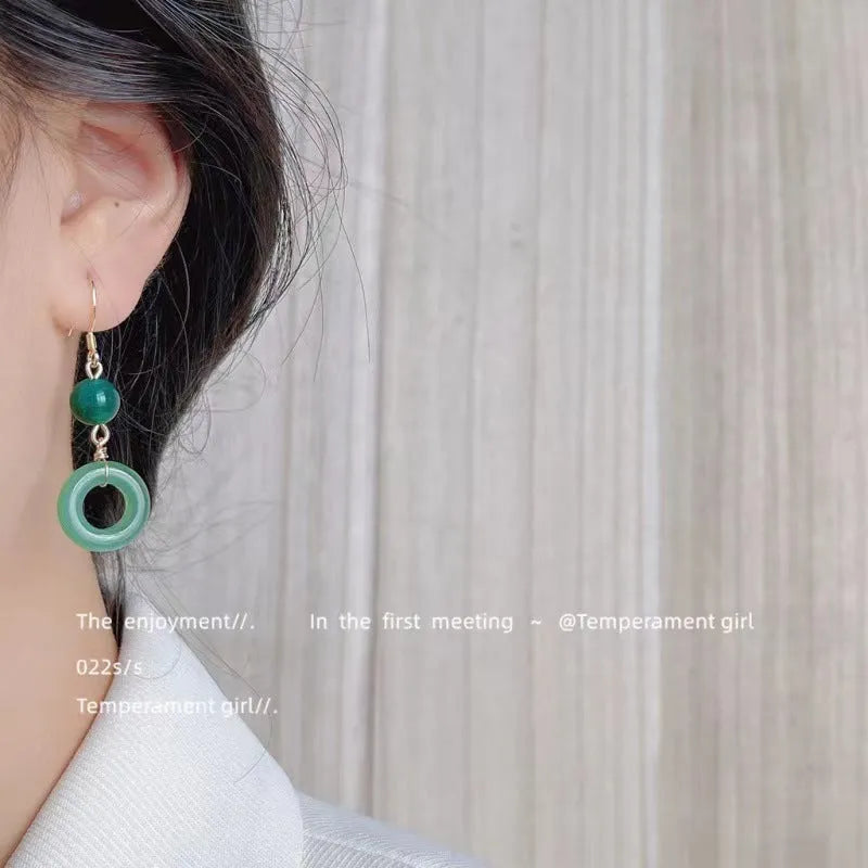 Green geometric peace buckle zinc alloy earrings with traditional Chinese design for Han clothing accessories
