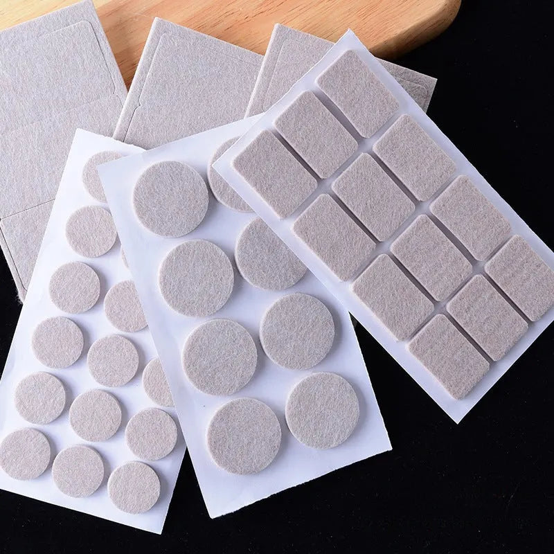 Beige plastic furniture protection pads in five sizes including round and square options
