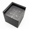 Four black plastic furniture foot mats for height adjustment and floor protection