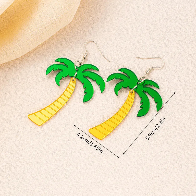 Acrylic drop earrings with coconut and jackfruit design on the ear hook in one of five styles.