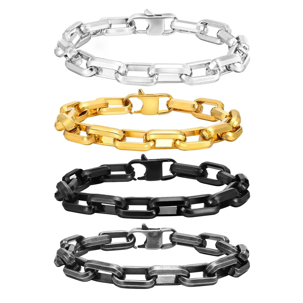 A minimalist square chain men's bracelet in titanium steel, shown in steel colour.