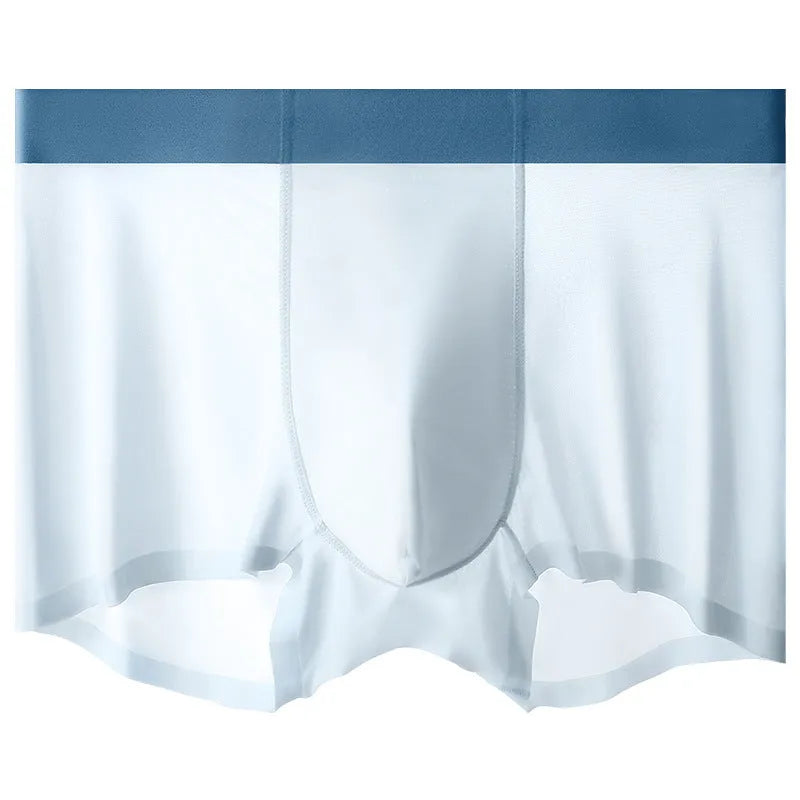 Ice silk men's shorts in bean green colour with mid-waist seamless design