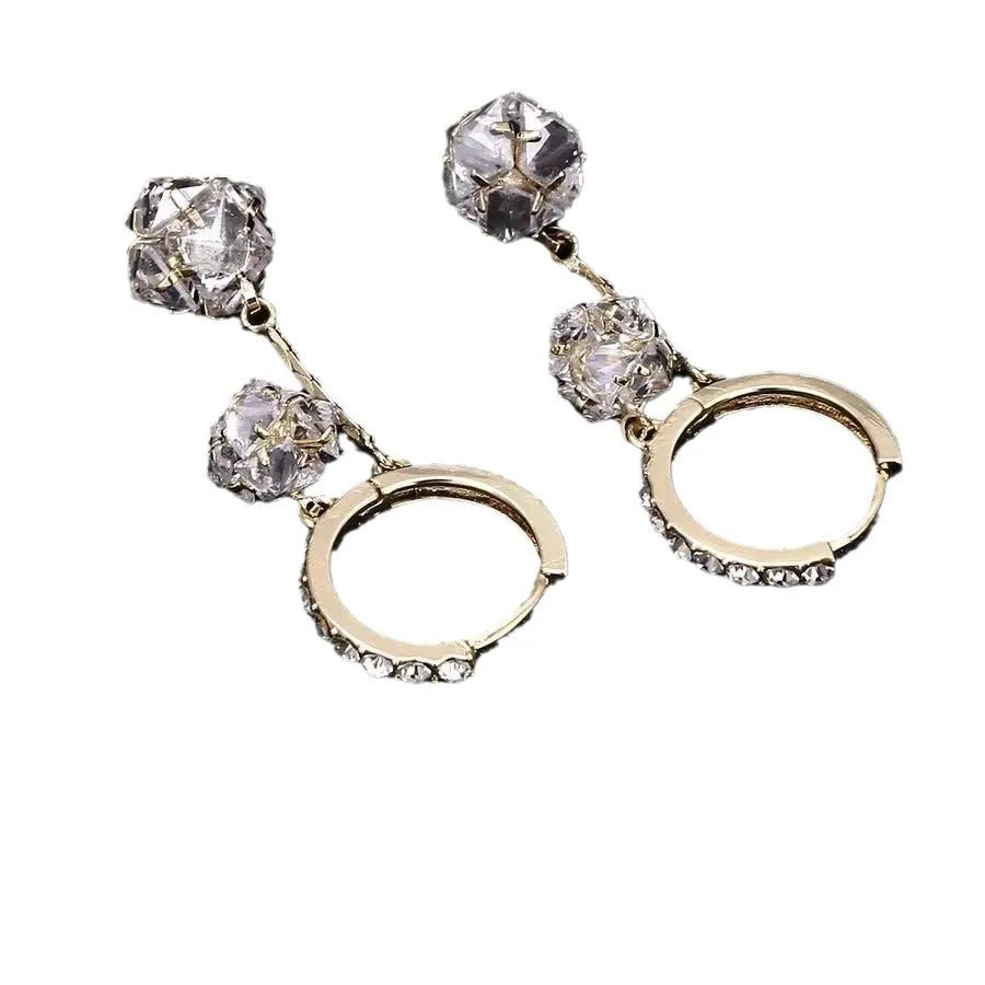 Silver confession balloon tassel earrings with rhinestone balls and drop shape design