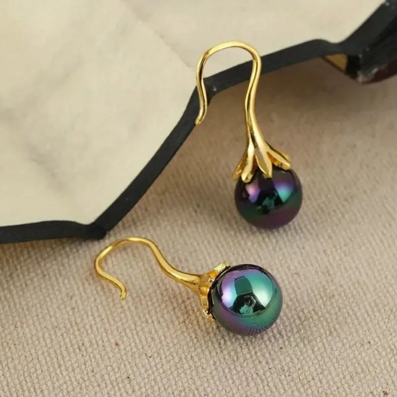 Gold-tone retro fashion women's earrings with electroplated alloy construction