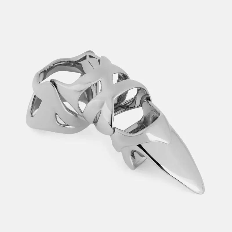 Silver-coloured punk armour finger stall ring made of alloy.