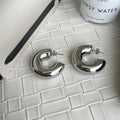 Silver Needle metal half ring hollow earrings alloy punk style electroplating finish