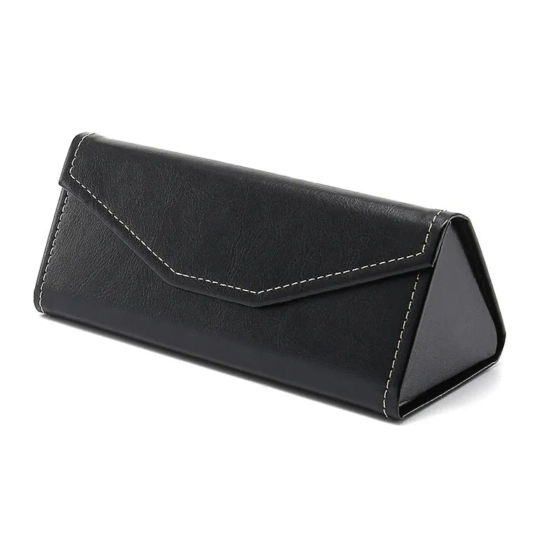 Handmade PU cowhide glasses case in triangle folding design with compression-resistant construction