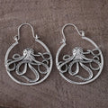 Vintage octopus earrings in antique silver finish with retro animal design
