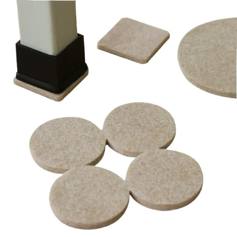 Beige plastic furniture protection pads in five sizes including round and square options