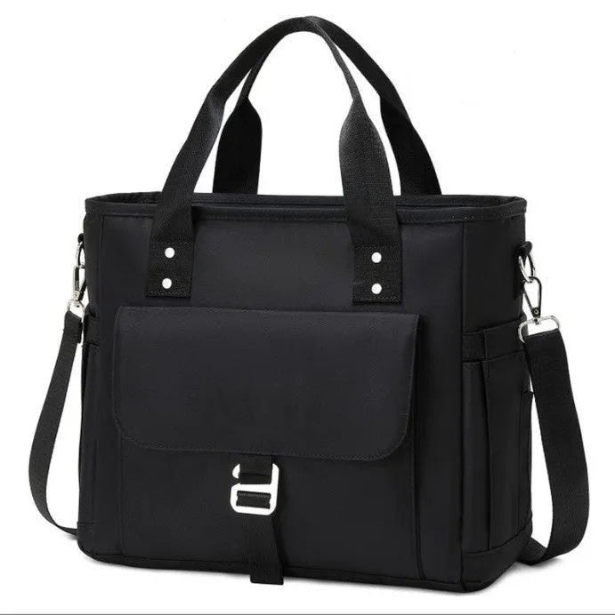 Portable cube style hiking picnic bag with removable shoulder strap and side pocket in Oxford cloth