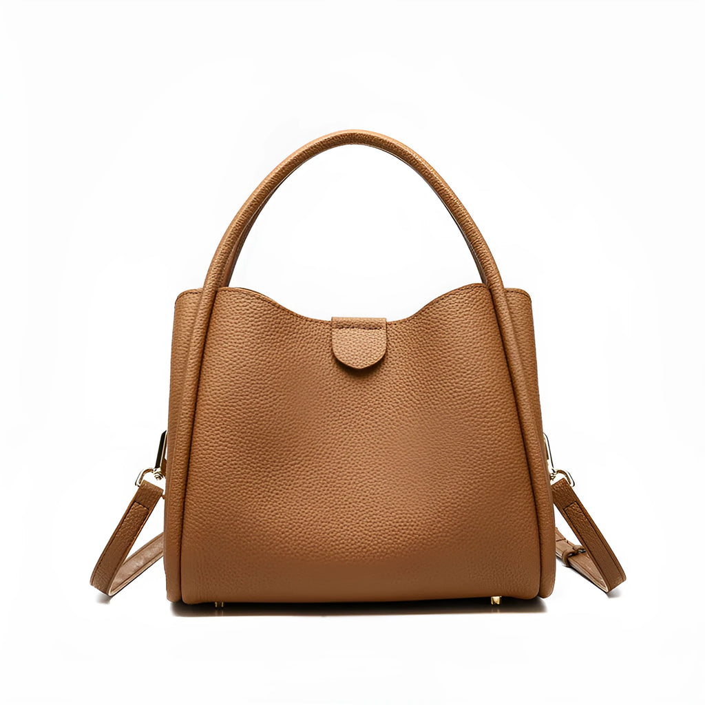 Genuine leather cylindrical vegetable basket handbag in selected colour with sewing thread detailing