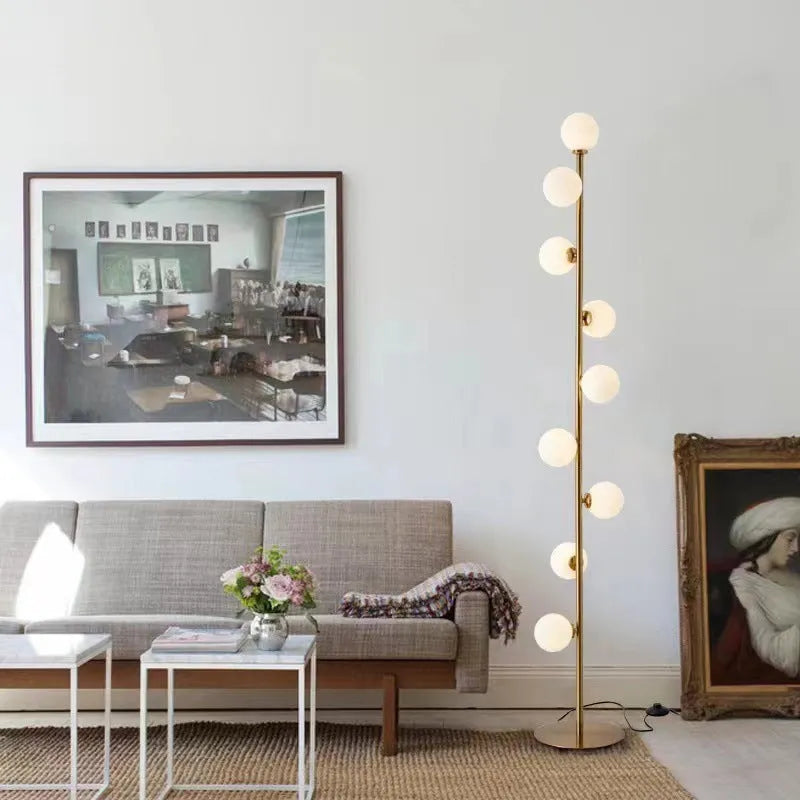 Modern minimalist Nordic floor lamp with glass shade and wrought iron base, standing 154cm tall