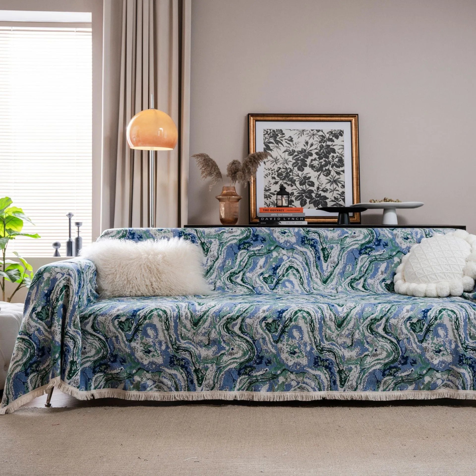 American country style jacquard floral patterned sofa cover in a retro design on a sofa.