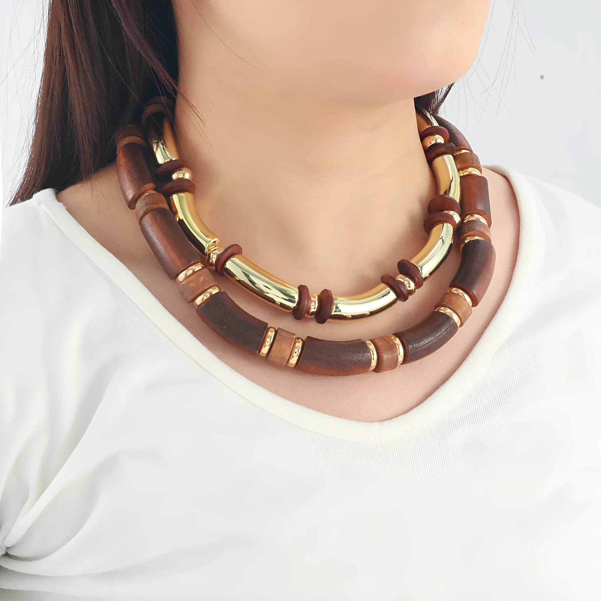 Women's multi-layer necklace and bracelet set with exaggerated European styling and alloy construction