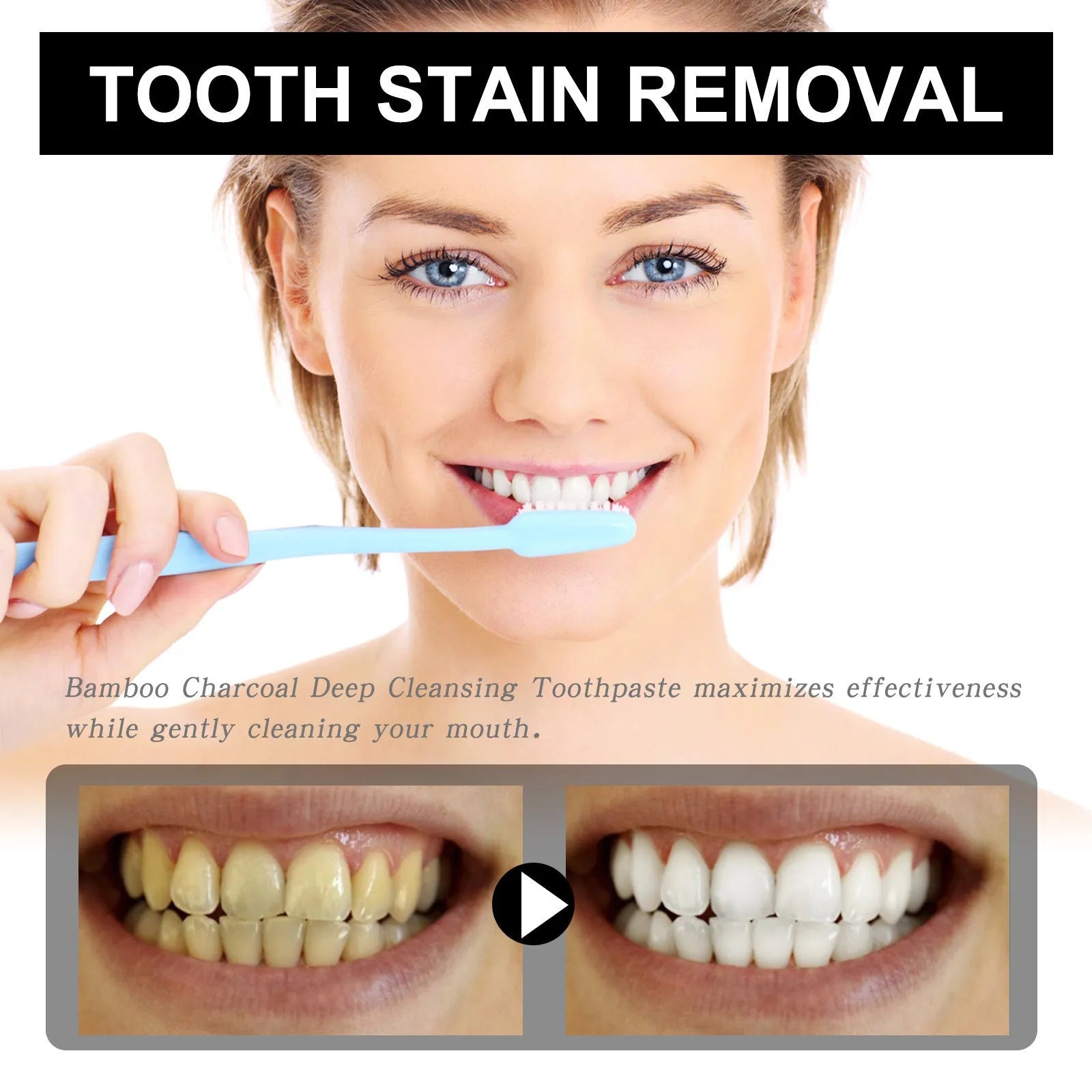 30ml tube of bamboo charcoal bright white stain removing toothpaste showing dimensions