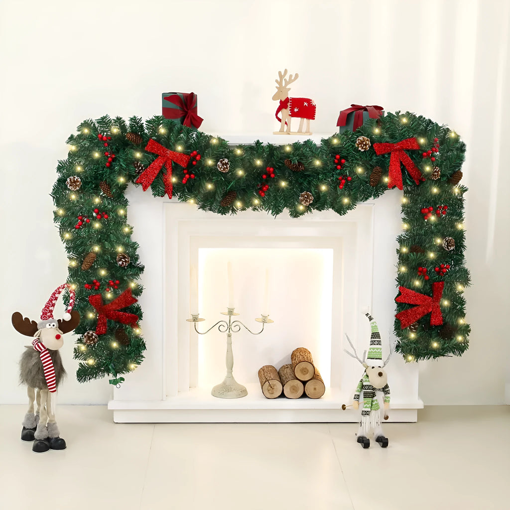 PVC Christmas rattan decorative cane with pine cone and bow motif in European style modern art design