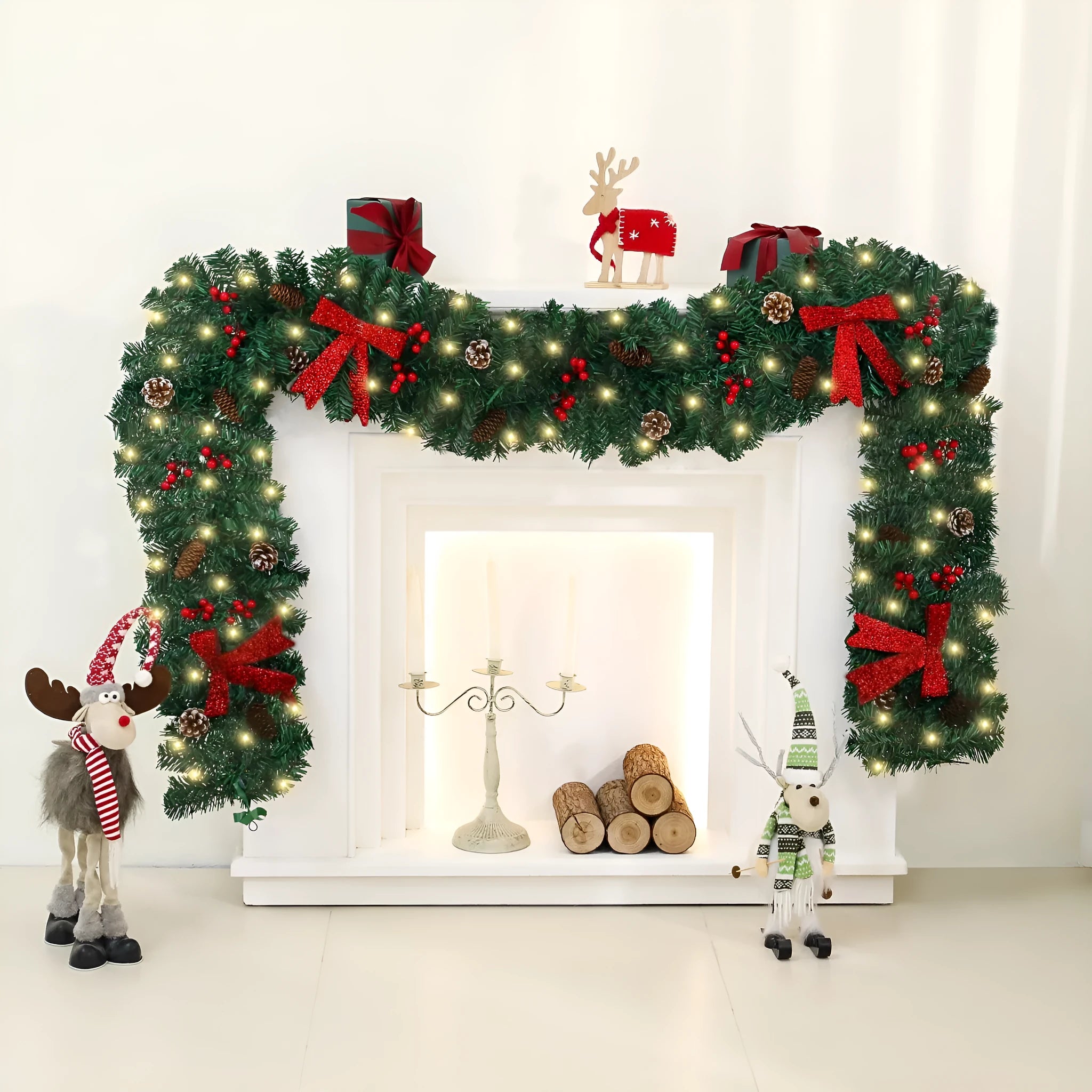 PVC Christmas rattan decorative cane with pine cone and bow motif in European style modern art design