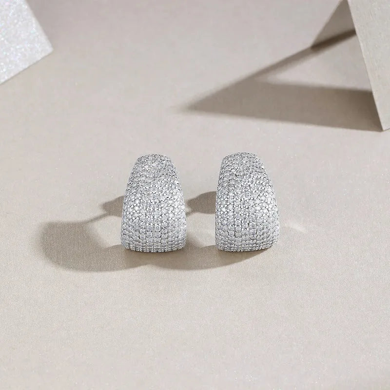 Geometric S925 sterling silver ear studs with moissanite stones in gift box