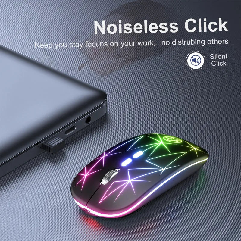 Wireless Bluetooth gaming mouse with luminous charging LED and metallic scroll wheel in star black colour
