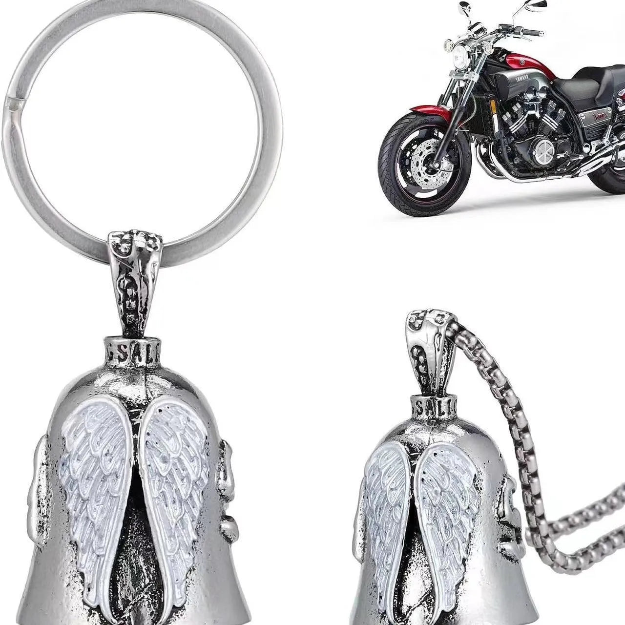 Angel white wings pendant necklace and matching keychain with antique electroplated finish