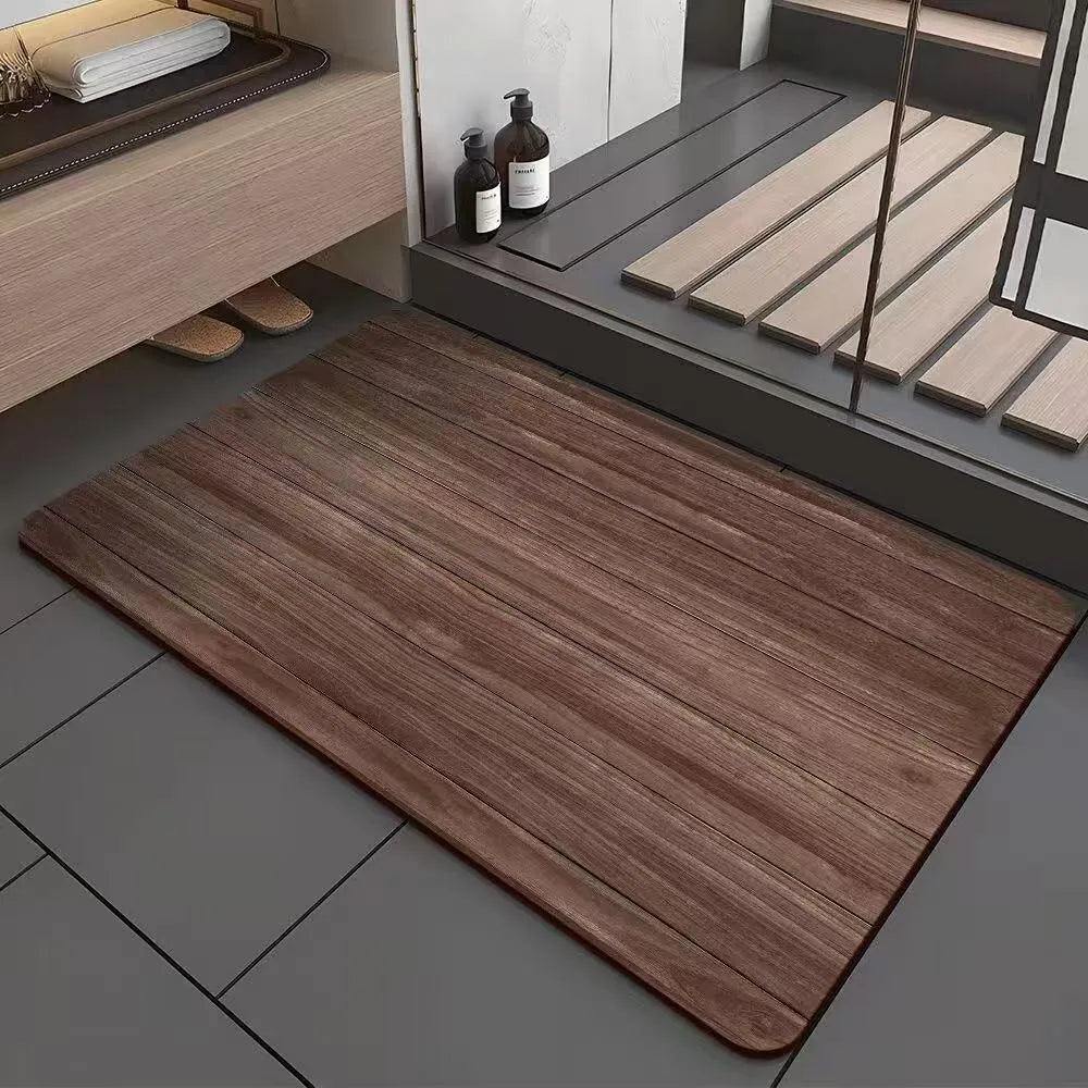 American style square diatom ooze floor mat with wood grain geometric pattern for bathroom use