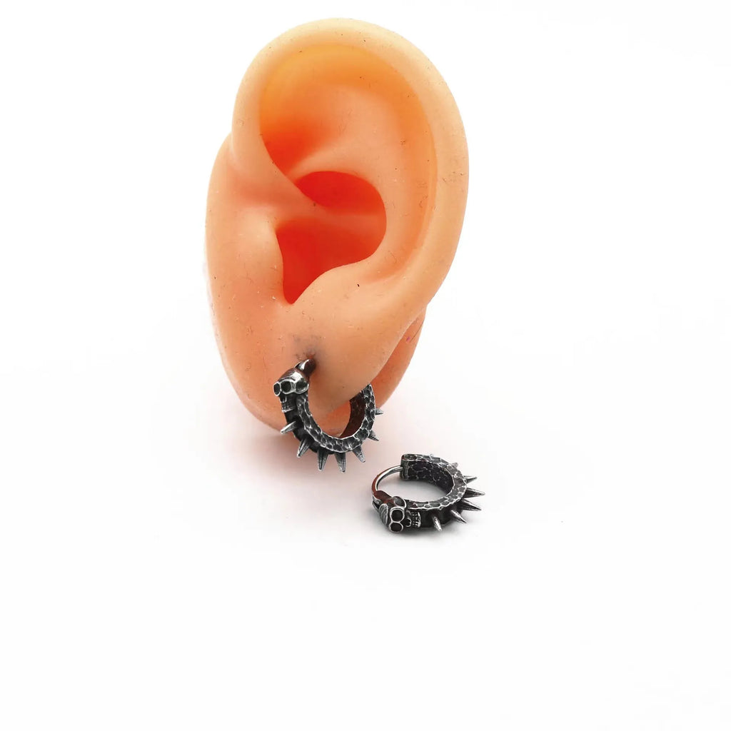 Geometric black alloy motorcycle punk earrings for alternative fashion
