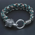 Handmade stainless steel wolf head bracelet with Chinese characters in camouflage colour