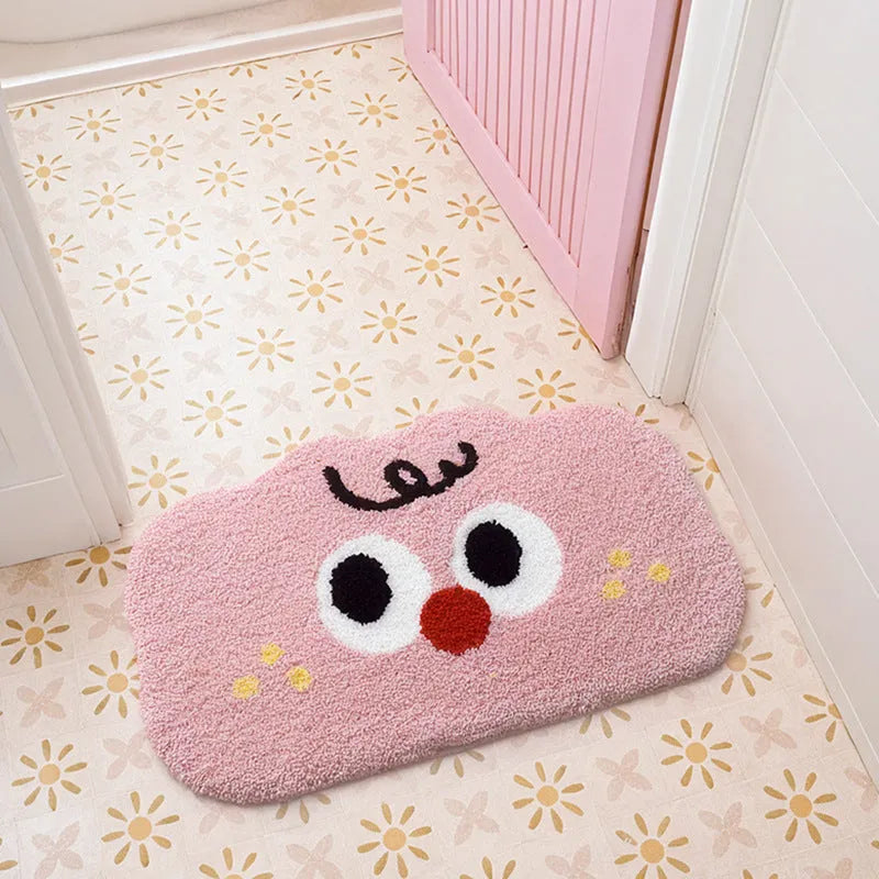 Cartoon anime print bathroom mat in soft polyester fibre, shown in one of five colours and three available sizes.