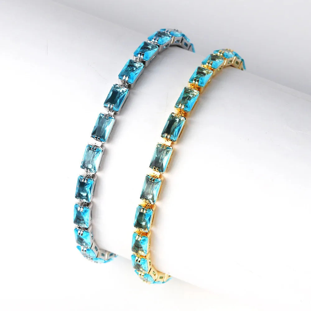 Women's zircon bracelet with electroplated gold or platinum finish and coloured zircon stones