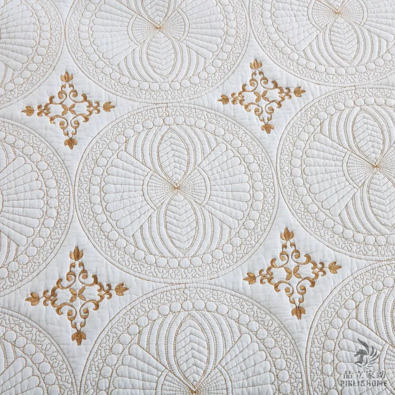 European-style pure cotton bed cover set with embroidery detailing for 1.8m beds