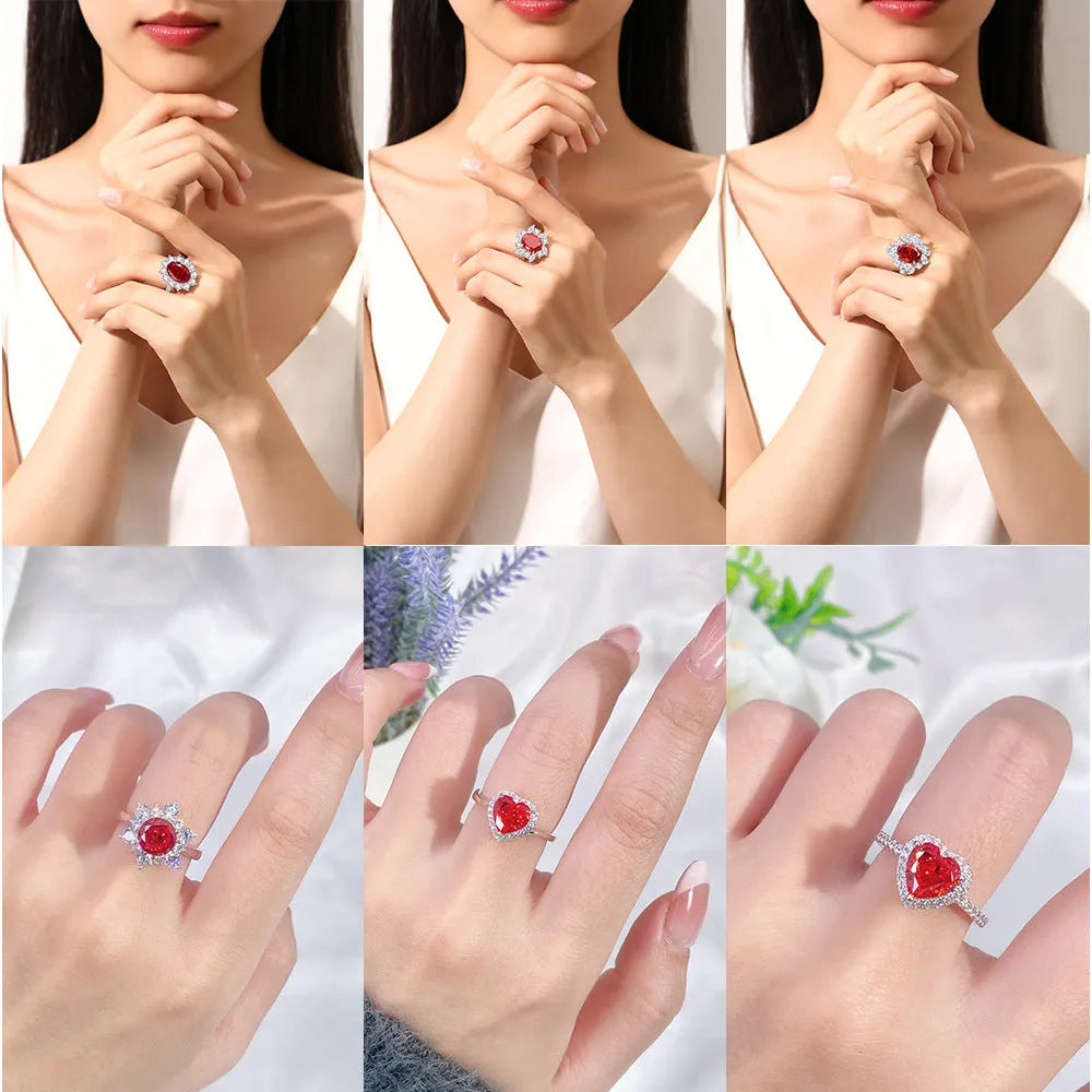 Heart-shaped sterling silver ring with a high carbon diamond ice flower cut colour zircon stone.