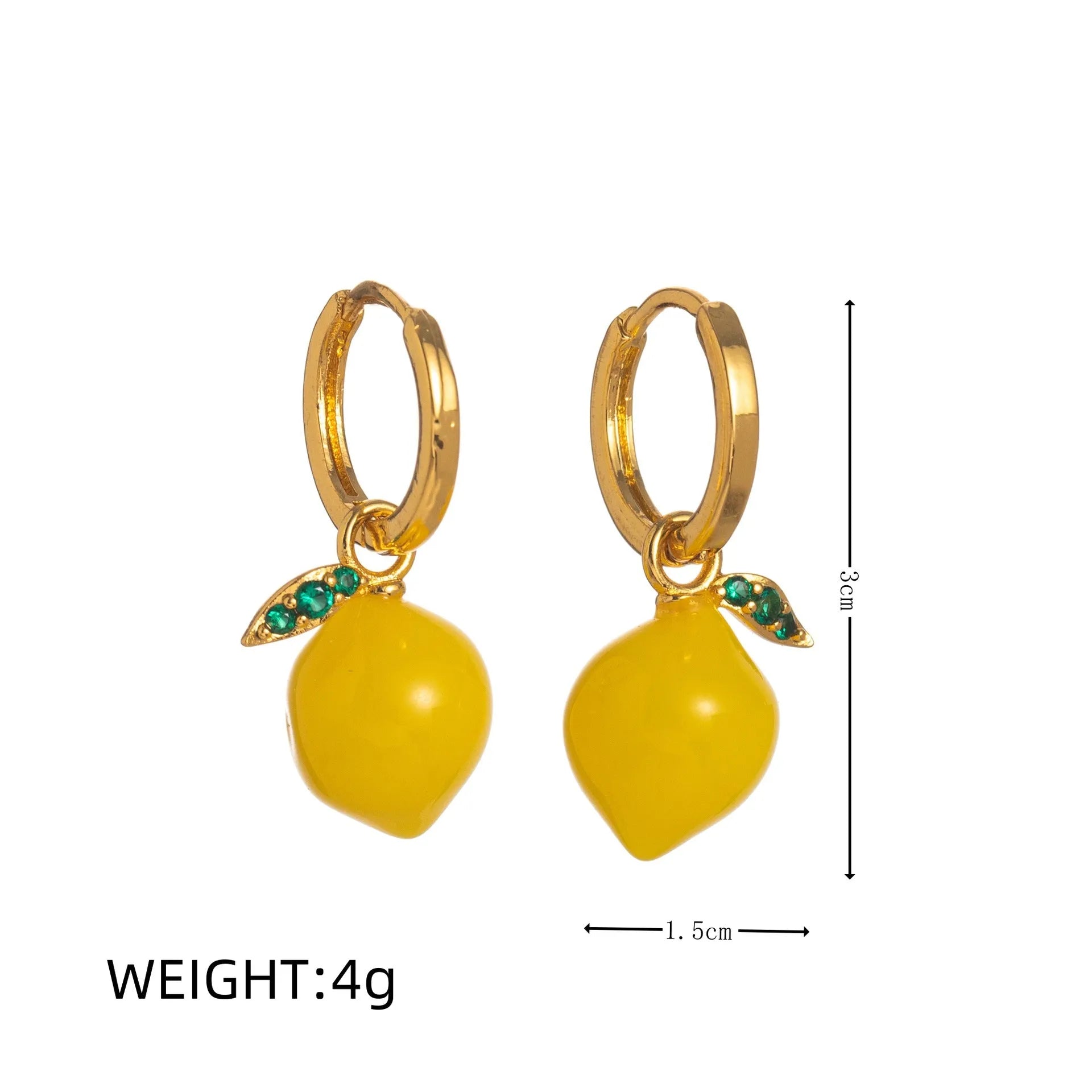 Gold plated carrot, lemon, peach and blueberry design earrings made from copper.