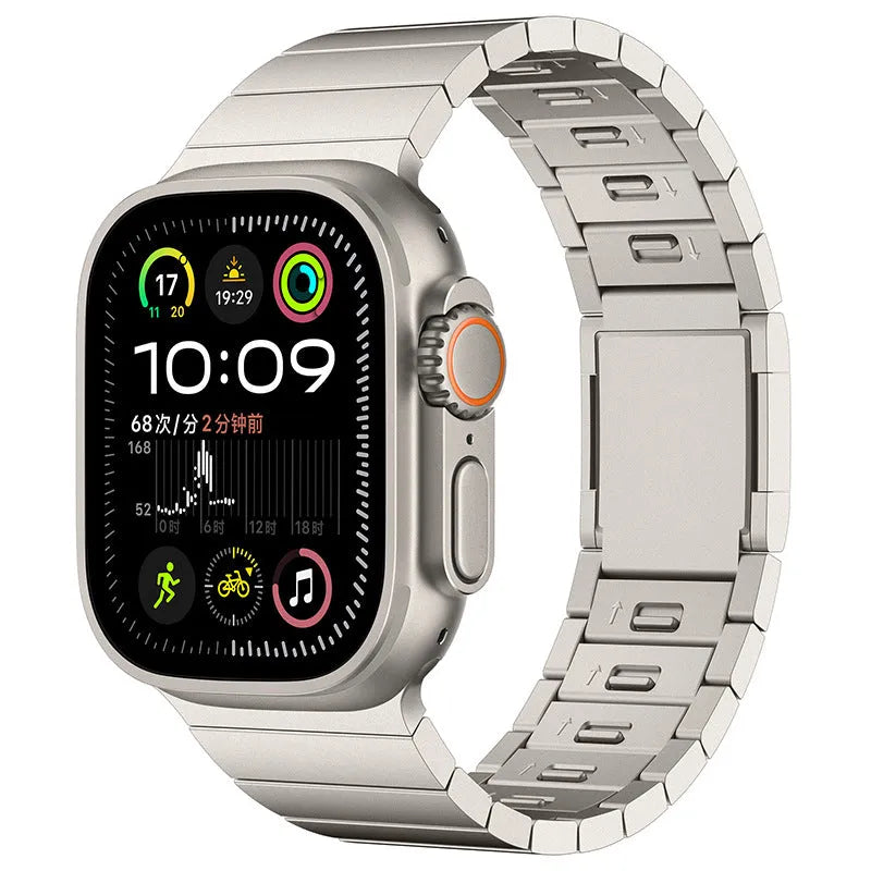 Stainless steel magnetic clasp Apple Watch strap in business style design showing seven colour options