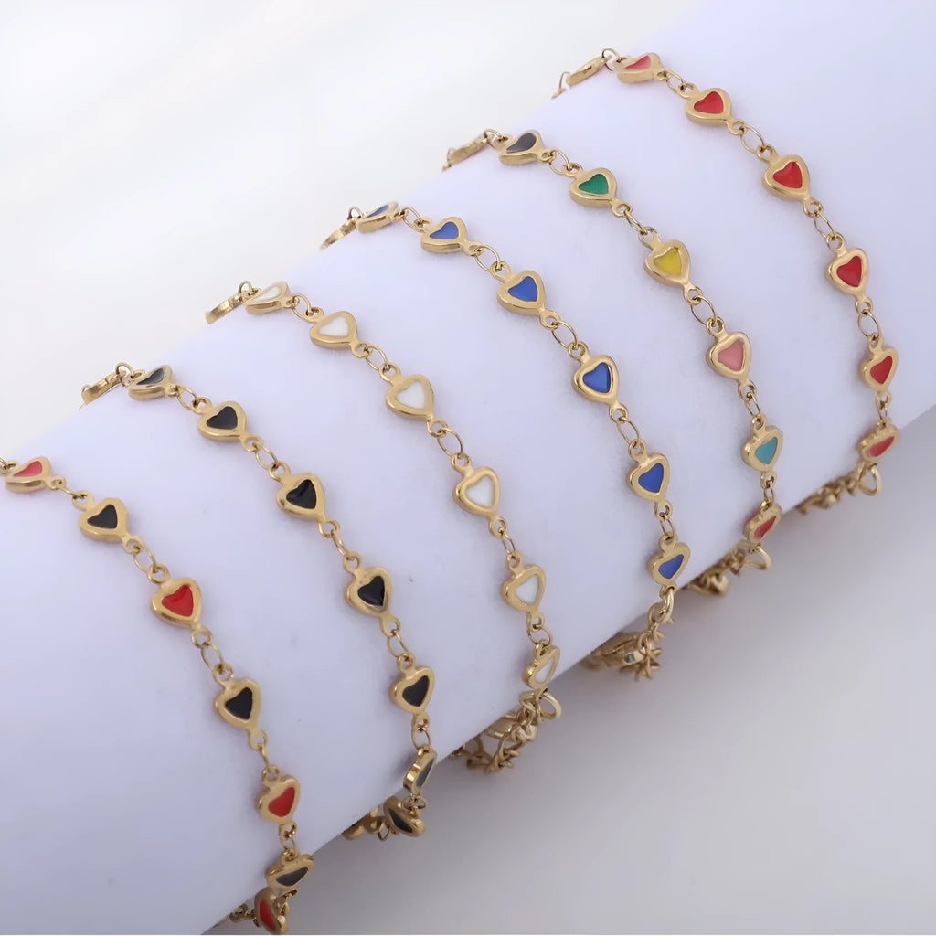 Stainless steel bracelet with heart design and 18K gold plating in various colour options