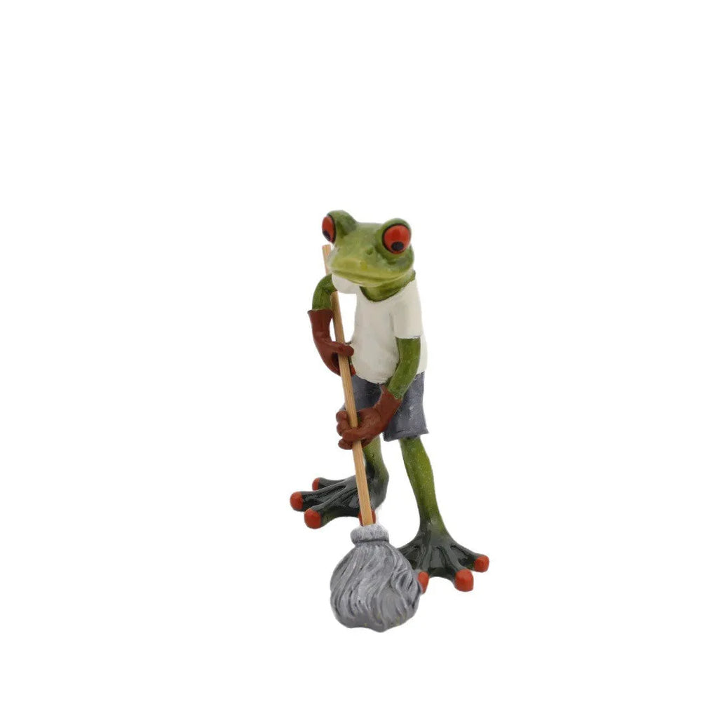 Pastoral style resin frog figurine home decoration ornament