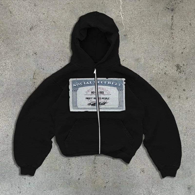 Unisex loose fit hoodie zipper jacket with letter pattern in black, grey, or pink colour
