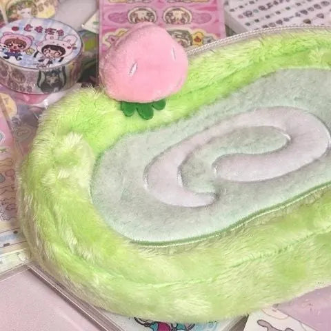 Honeydew velvet roll pencil case with Swiss roll cake colour design