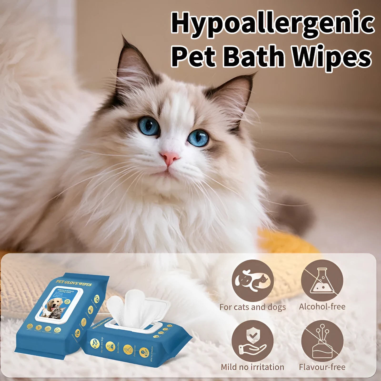 Pack of disposable wash-free gloves for pet bathing and cat cleaning supplies