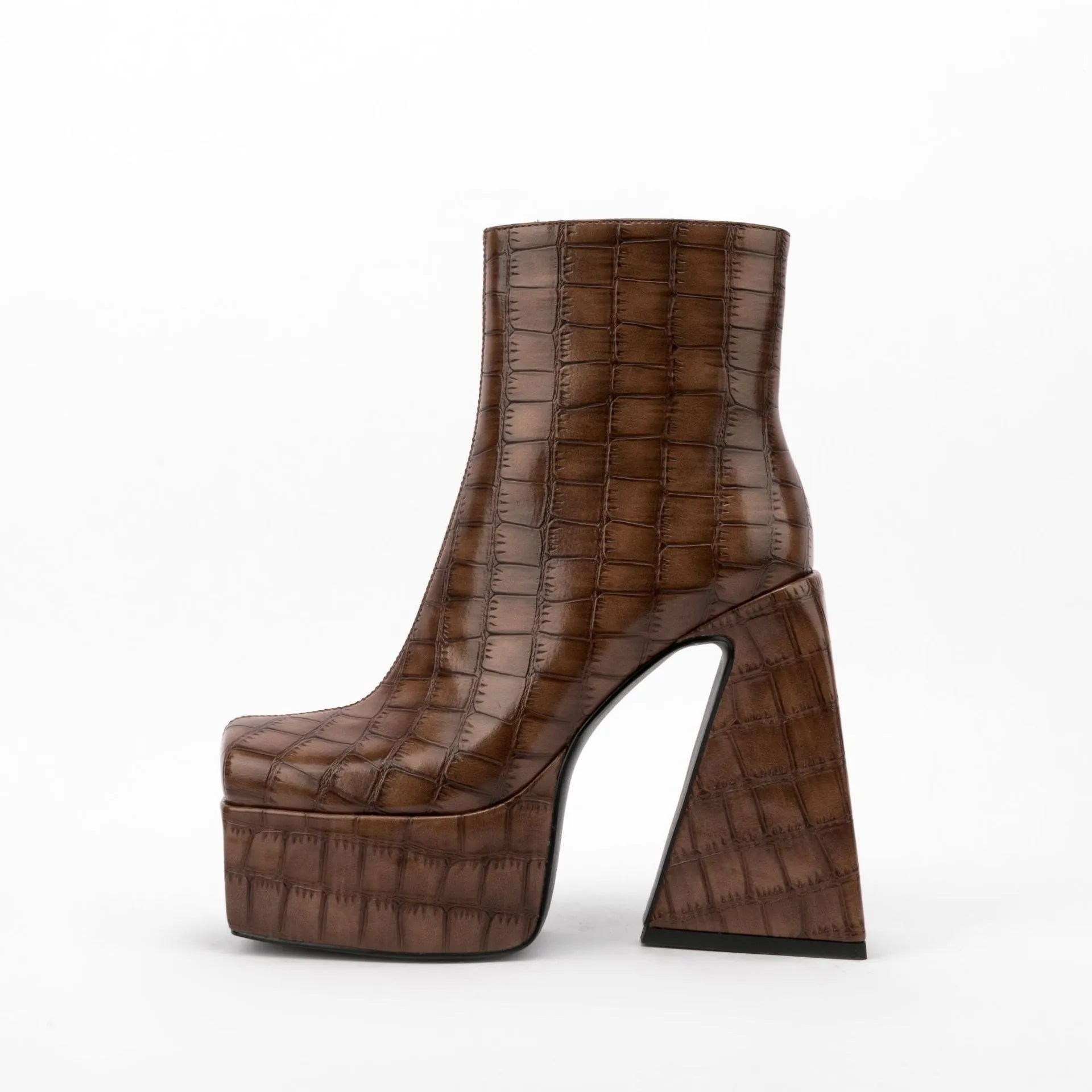 Women's black ankle boots with high 8cm heel, artificial PU upper material